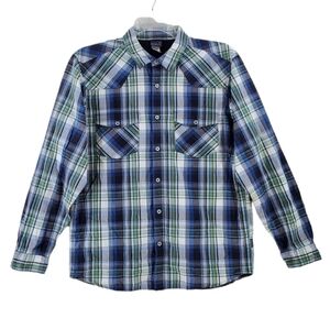 Patagonia Shirt Plaid Organic Cotton Green Blue White Button Up Mens M